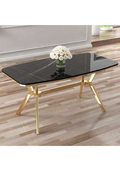 Esla Serisi 90X160 Lak Panel Sonata Gold Kaplama Ayaklı Masa Takımı ve 6 Sandalye