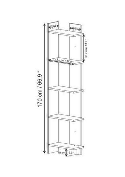 KS Demonte Mobilya Modern 5 Raflı Duvara Monte Edilebilir Mdf Kitaplık