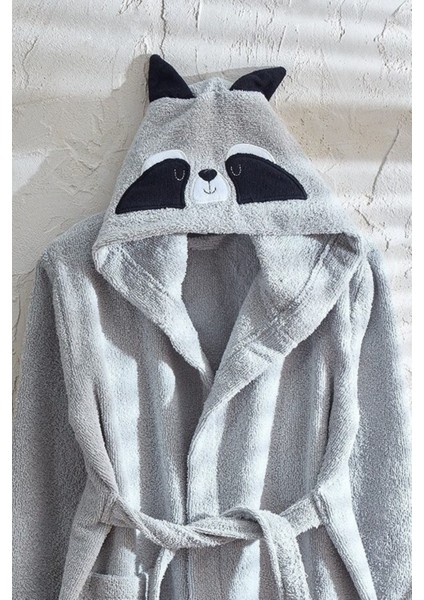 Hayvan Figürlü Kız-Erkek Çocuk Bornoz Pamuklu Rakun Gri fiyatları
