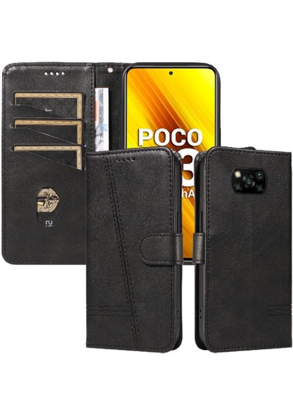 Xiaomi Poco X3 Nfc Için Kredi Kartı Yuvası ile Ayrılabilir Siyah Pu (Yurt Dışından)