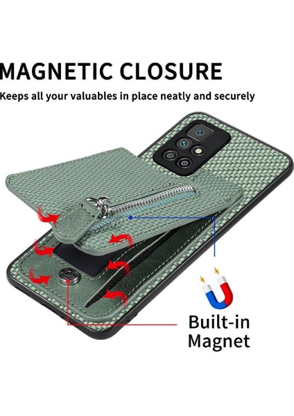 Xiaomi Redmi Için Kılıf 10 Manyetik Araç Montaj Fermuar Cüzdan Standı Crad Yuvası (Yurt Dışından)