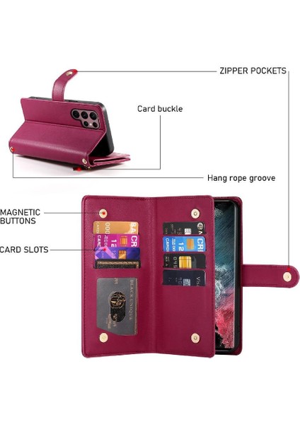 Samsung Galaxy S22 Ultra Crossbody Kayış Cüzdan Iş Için Flip Case (Yurt Dışından) fırsatları