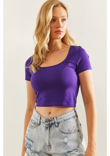 Kadın Kısa Kol Crop Bluz