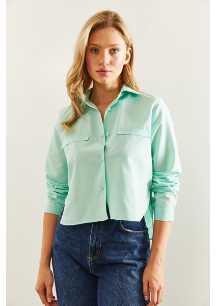 Kadın Süs Cep Detaylı Uzun Kollu Poplin Gömlek fiyatları