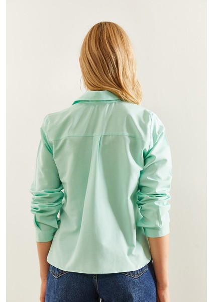 Kadın Süs Cep Detaylı Uzun Kollu Poplin Gömlek modelleri