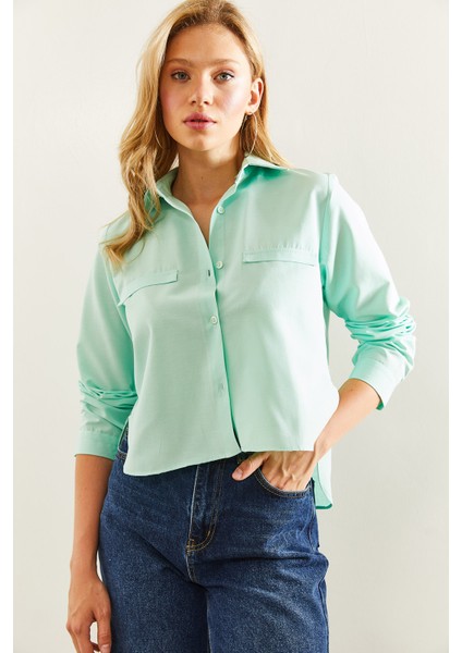 Kadın Süs Cep Detaylı Uzun Kollu Poplin Gömlek fırsatları