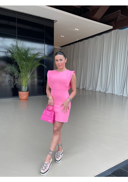 Nur Sönmez Fashion Pembe Omuz Detaylı Elbise