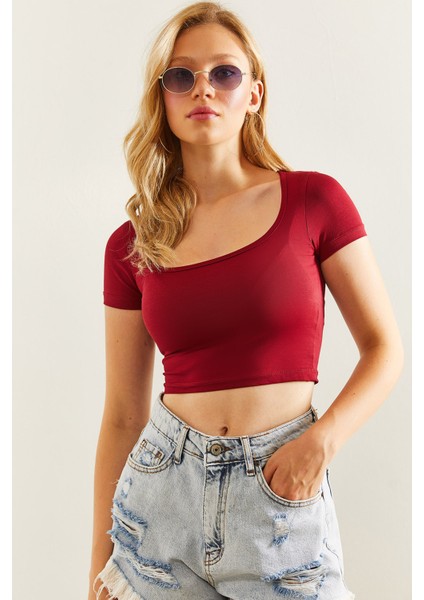 Kadın Kısa Kol Crop Bluz