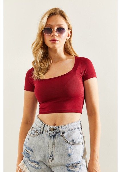 Kadın Kısa Kol Crop Bluz