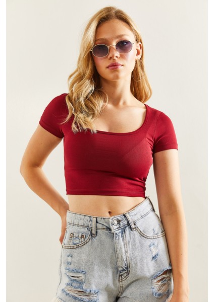 Kadın Kısa Kol Crop Bluz
