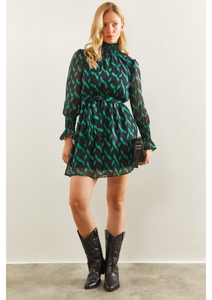 Kadın Beli Kuşaklı Sifon Elbise