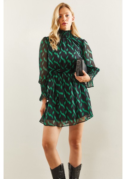 Kadın Beli Kuşaklı Sifon Elbise modelleri