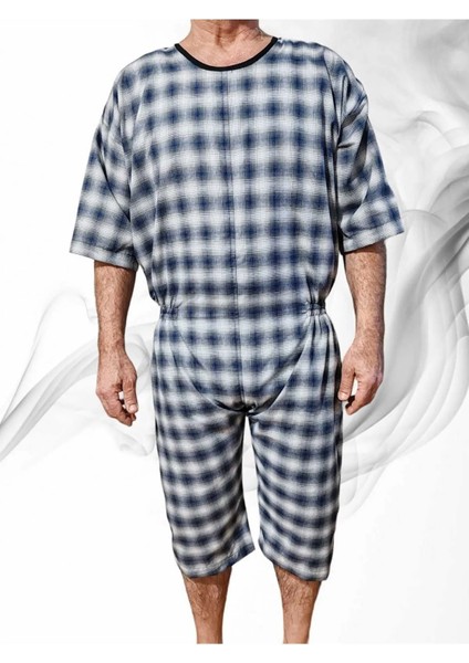 Kısa Kol Tulumu Hasta Bakım Kıyafet Terletmez Ekose Kumaş Pamuk