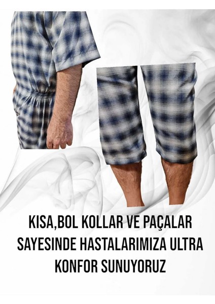 Kısa Kol Tulumu Hasta Bakım Kıyafet Terletmez Ekose Kumaş Pamuk indirimleri