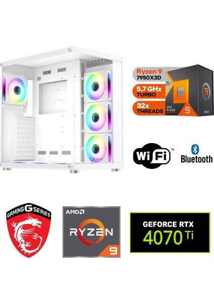 12 GB RTX4070Tİ – Gaming Pc Ddr5 – Ryzen 9 7950X3D-32 GB Ddr5 6000 Mhz – 1 Tb M.2 SSD – Sıvı Sogutmalı – Windows 11 Pro