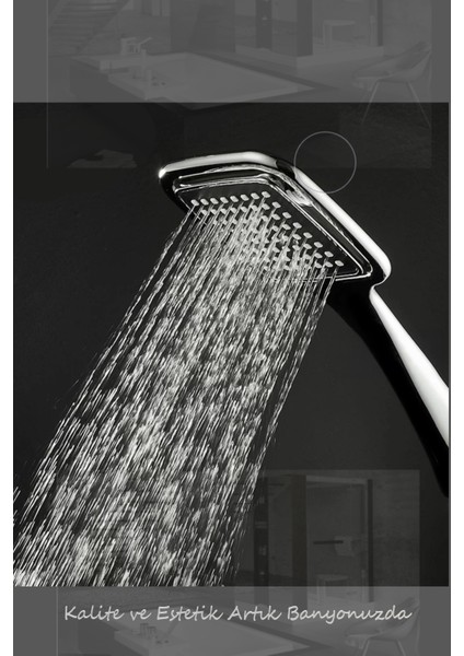Estetik Kare Yüzeyli Duş Başlığı, Şık, El Duşu, Gümüş Renk Duş Başlığı