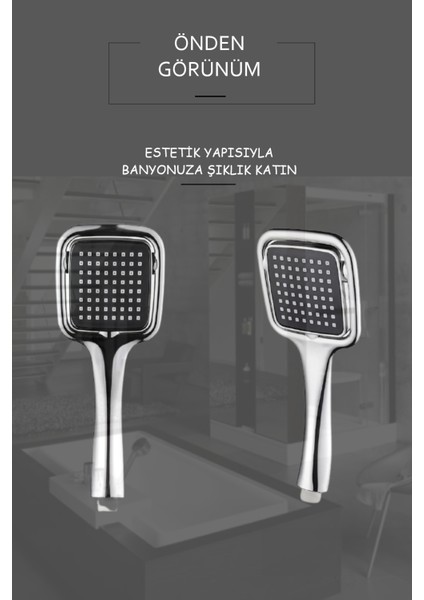 Estetik Kare Yüzeyli Duş Başlığı, Şık, El Duşu, Gümüş Renk Duş Başlığı fiyatları