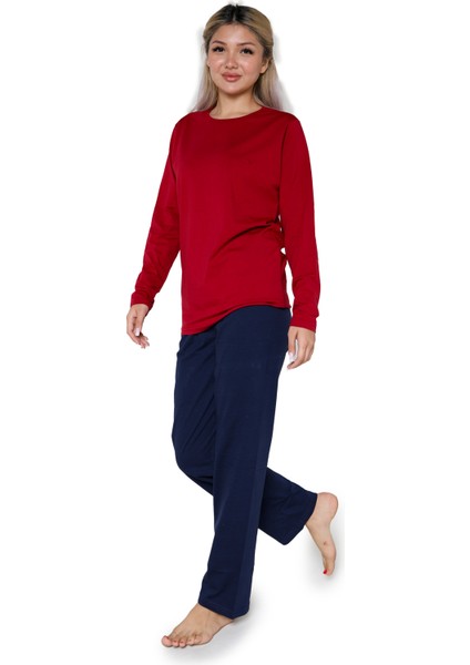 Kadın Uzun Kol Penye Pijama Takımı Bordo 41110