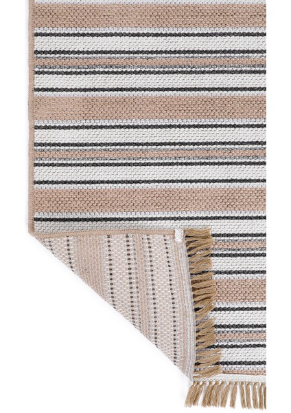 Qılım Ekru Modern Takma Saçaklı Kilim