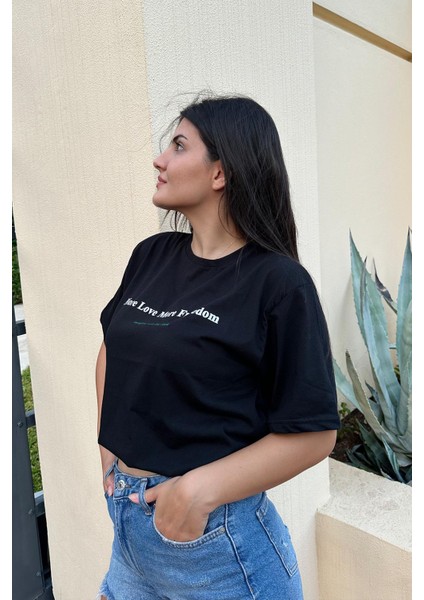 Siyah Renk Freedom Baskı Unisex Oversize T-Shirt fiyatları