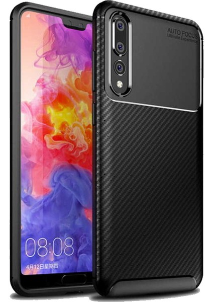 Huawei P20 Pro Kılıf Negro Karbon Desen Silikon + Ekran Koruyucu