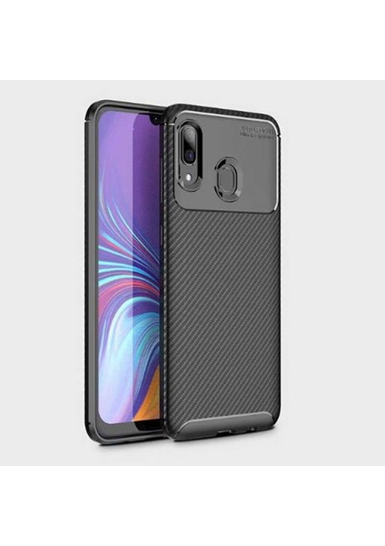 Samsung Galaxy A20 Kılıf Negro Karbon Desen Silikon + Ekran Koruyucu