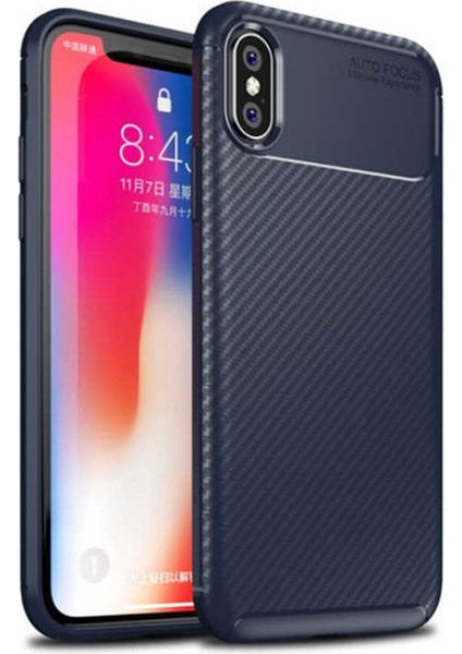 Apple iPhone Xs Max Kılıf Negro Karbon Desen Silikon + Ekran Koruyucu