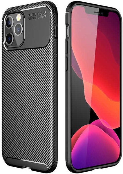 Apple iPhone 12 Pro Max Kılıf Negro Karbon Desen Silikon + Ekran Koruyucu