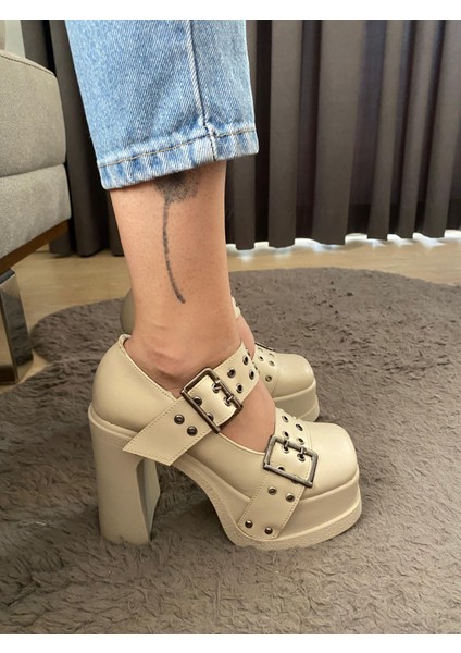 Kadın Izabel Krem Iki Tokalı Kapsul Detaylı 12 cm Platform Topuklu Ayakkabı fiyatları