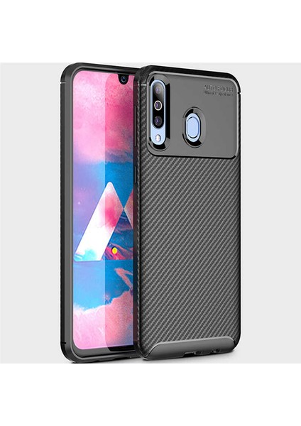 Samsung Galaxy M30 Kılıf Negro Karbon Desen Silikon + Ekran Koruyucu