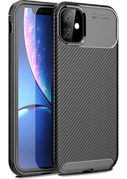 Apple iPhone 11 Kılıf Negro Karbon Desen Silikon + Ekran Koruyucu