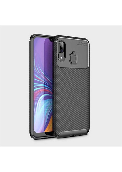 Samsung Galaxy A30 Kılıf Negro Karbon Desen Silikon + Ekran Koruyucu
