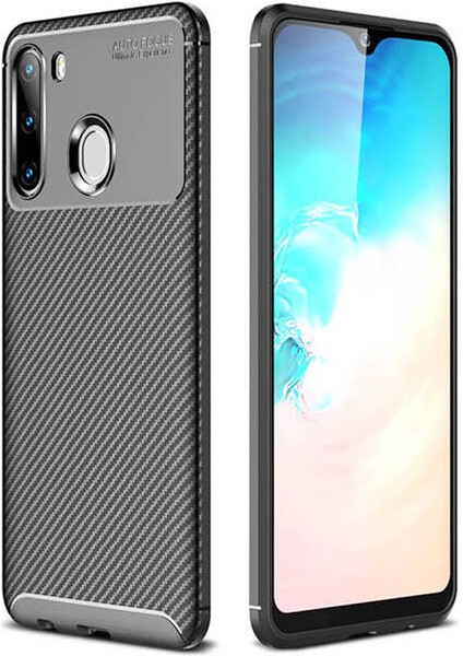 Samsung Galaxy A21 Kılıf Negro Karbon Desen Silikon + Ekran Koruyucu