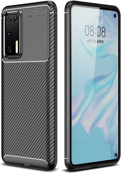 Huawei P40 Kılıf Negro Karbon Desen Silikon + Ekran Koruyucu