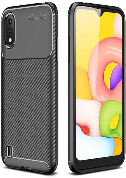 Samsung Galaxy A01 Kılıf Negro Karbon Desen Silikon + Ekran Koruyucu