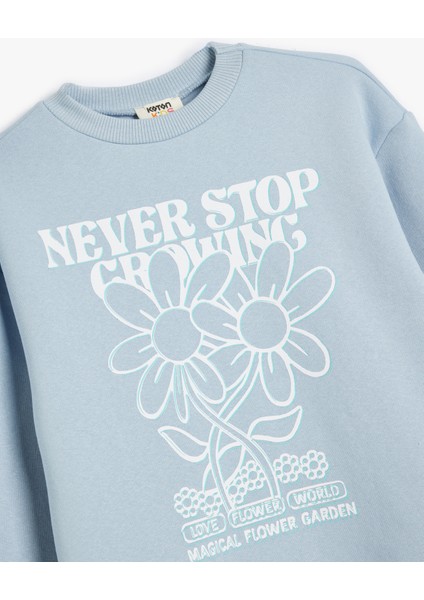 Sweatshirt Çiçek Baskılı Uzun Kollu Bisiklet Yaka modelleri