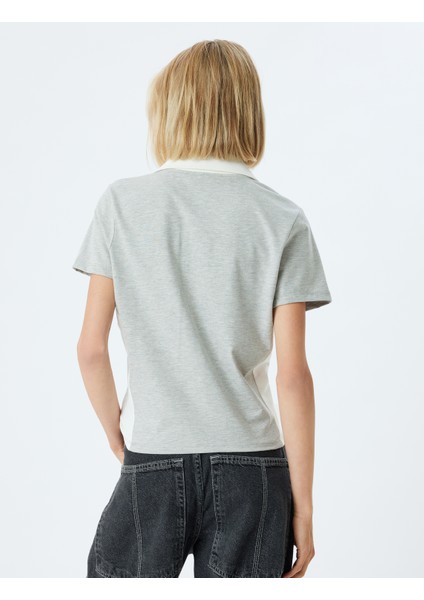 Polo Yaka Tişört Bloklu Baskılı Kısa Kollu Slim Fit fırsatları