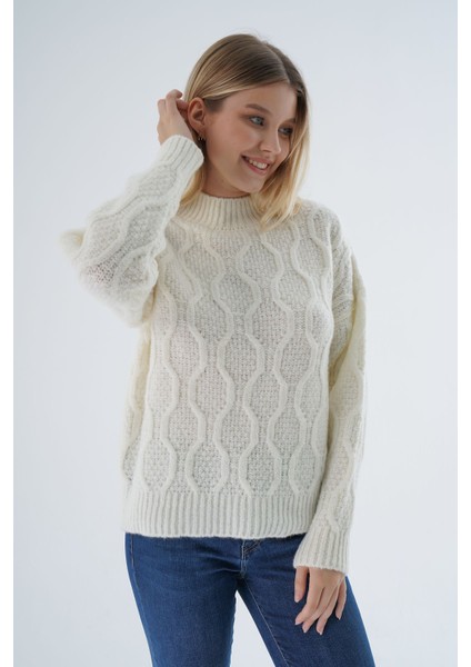 Kadın Kemik Oversize Yarım Balıkçı Yürütme Petek Örgü Yün Özel Iplik Triko Örme Kazak fiyatları