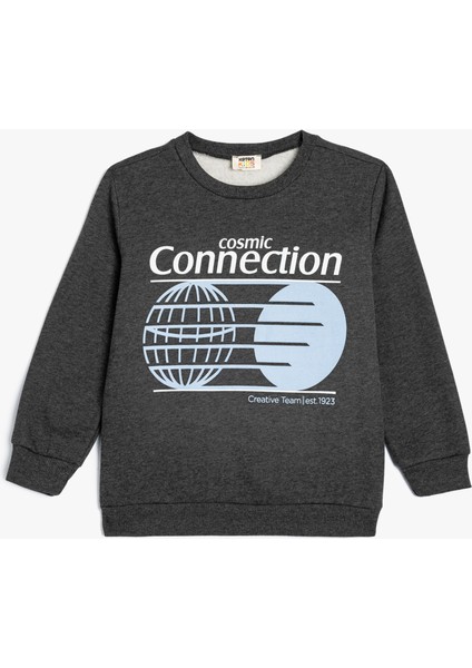 Sweatshirt Slogan Baskılı Uzun Kollu Bisiklet Yaka