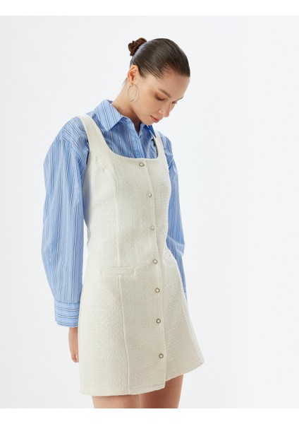 Tüvit Jile Elbise U Yaka Kalın Askılı Düğmeli Cep Detaylı Slim Fit