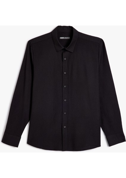 Uzun Kollu Gömlek Pamuklu Dokulu