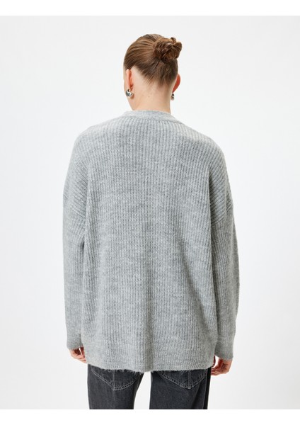 Triko Oversize Hırka V Yaka Düğmeli Cepli Uzun Kollu fırsatları