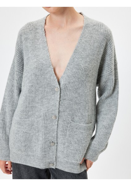 Triko Oversize Hırka V Yaka Düğmeli Cepli Uzun Kollu indirimleri