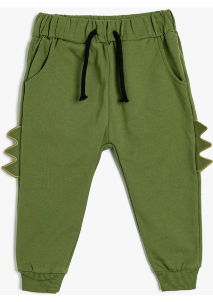 Jogger Eşofman Altı Aplike Detaylı Beli Bağlamalı Şardonlu Pamuklu