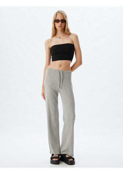 Bol Paça Pantolon Yüksek Bel Bağcıklı Bürümcük Rahat Kalıp