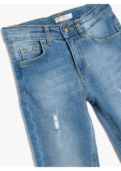 Kot Pantolon Ayarlanabilir Lastikli Pamuklu - Slim Jean