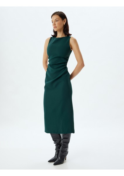 Kalem Elbise Midi Boy Kolsuz Bisiklet Yaka Krep Kumaş Slim Fit fiyatları