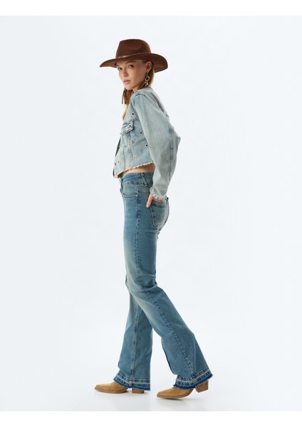 Ispanyol Paça Kot Pantolon Slim Fit Standart Bel Nervürlü Düğmeli - Flare Jean fiyatları