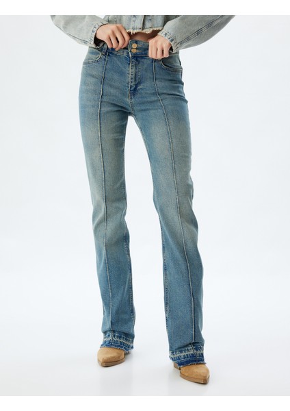 Ispanyol Paça Kot Pantolon Slim Fit Standart Bel Nervürlü Düğmeli - Flare Jean modelleri