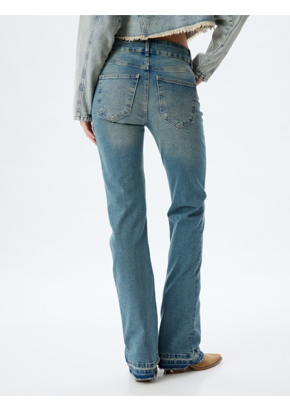 Ispanyol Paça Kot Pantolon Slim Fit Standart Bel Nervürlü Düğmeli - Flare Jean fırsatları